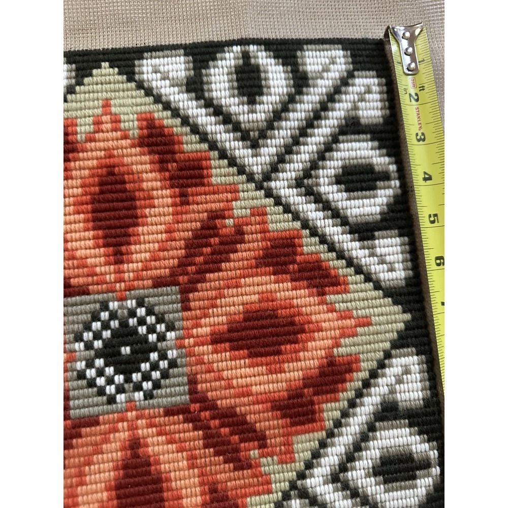 Vtg Norwegian Akle Needlepoint Panel Scandinavian Folk Art Floral Orange (E) - Picture 6 of 7